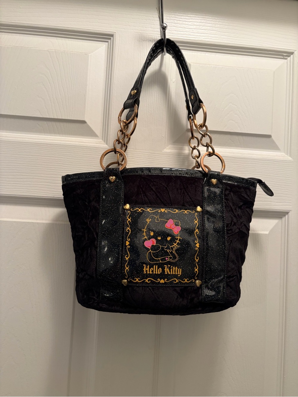 Sanrio Hello Kitty 2008 Gothic Velvet Chain Tote Y2K Kawaii Purse